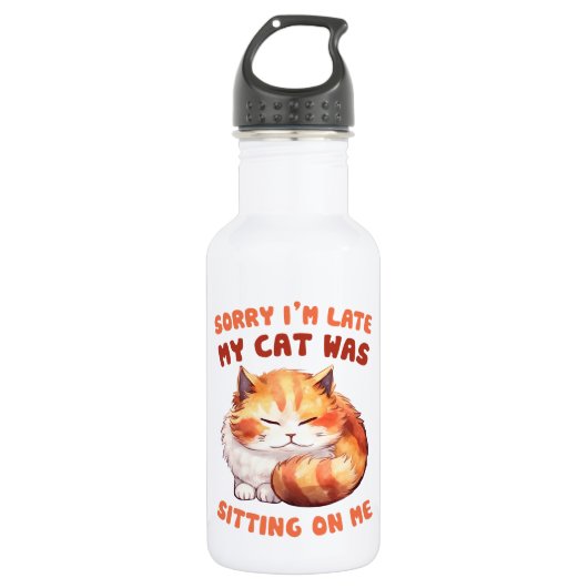 Bouteille D'eau Orange Tabby Chat - Désolé, je suis en retard (Devant)