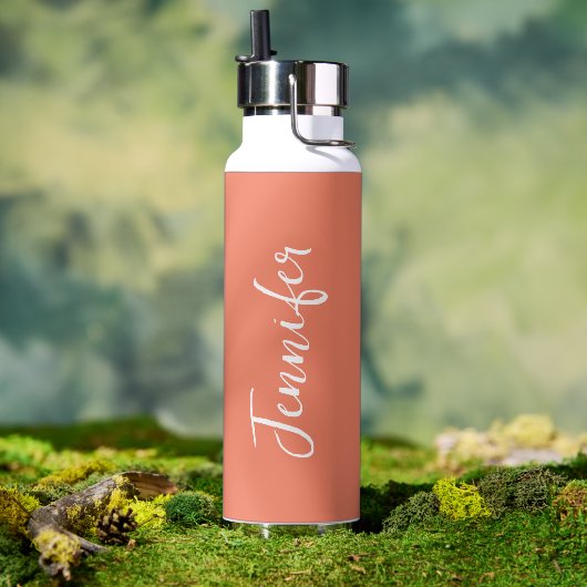 Bouteille D'eau Orange Terracotta écriture manuscrite Script perso (Couvercle)