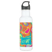 Bouteille D'eau Orange Turquoise Moderne Paisley Motif Monogramme (Devant)