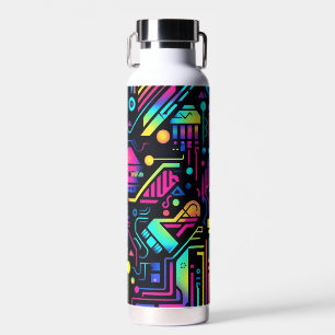 Bouteille d'eau ou gobelet à motif néon rétro tech