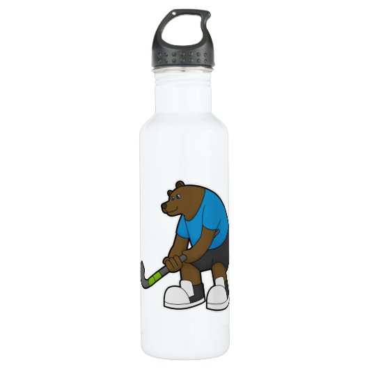 Bouteille D'eau Ours au hockey avec bâton de hockey (Devant)