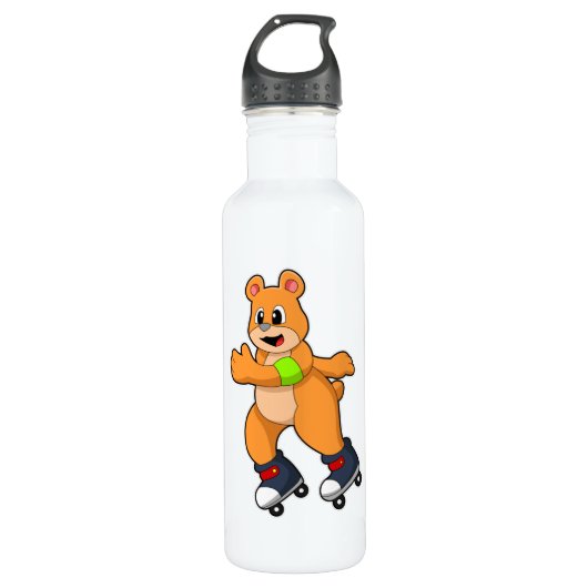 Bouteille D'eau Ours comme patineur avec patins en ligne (Devant)