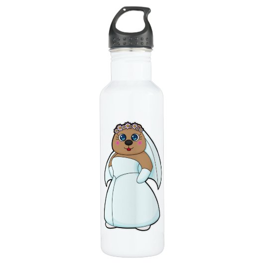 Bouteille D'eau Ours en mariée avec couronne de fleurs (Devant)