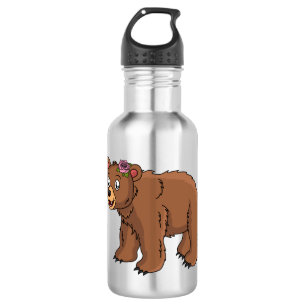 Bouteille D'eau Ours mignon avec dessin animé sur les fleurs