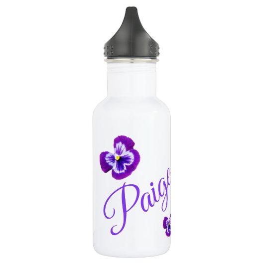 Bouteille D'eau Paige, Nom Logo Avec Pansies Violettes, (Gauche)