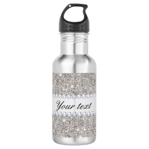 Bouteille D'eau Paillettes et diamants argentés de Faux
