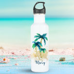 Bouteille D'eau Palmiers de plage tropicaux et sable doré<br><div class="desc">Restez cool et gardez votre style hydraté grâce à cette bouteille d'eau en acier inoxydable avec des palmiers d'aquarelle et du sable doré étincelant. Parfait pour une journée à la plage,  vacances,  voyage,  sports,  salle de sport et de travail. Oeuvre originale KL Stock.</div>