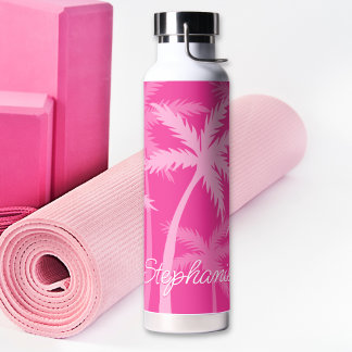 Bouteille D'eau Palmiers roses chauds branchés Magenta Cute Monogr