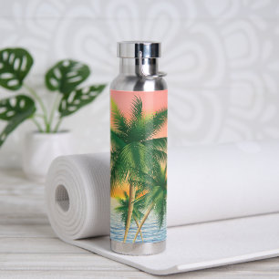 Bouteille D'eau Palmiers tropicaux et coucher de soleil