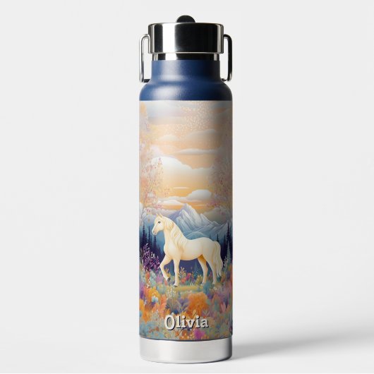 Bouteille D'eau Palomino Horse Aquarelle Fleur sauvage Filles Pré (Salle de sport)