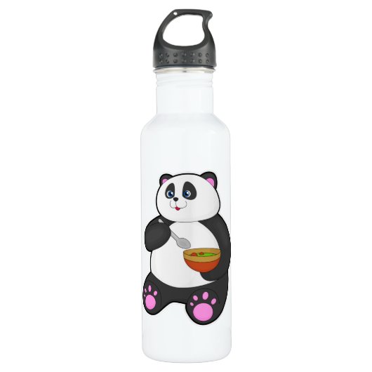 Bouteille D'eau Panda à manger avec cuillère et bol (Devant)