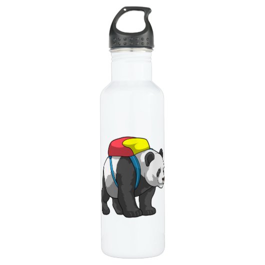Bouteille D'eau Panda comme randonneur avec sac à dos (Devant)