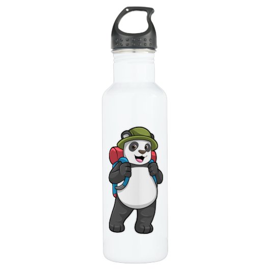 Bouteille D'eau Panda comme randonneur avec sac à dos (Devant)