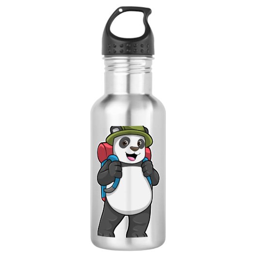 Bouteille D'eau Panda comme randonneur avec sac à dos (Devant)