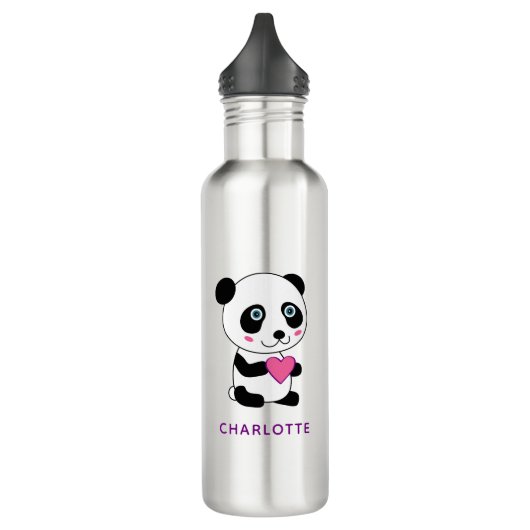 Bouteille D'eau Panda mignonne au coeur rose + Nom (Gauche)