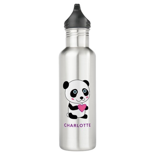 Bouteille D'eau Panda mignonne au coeur rose + Nom (Droite)