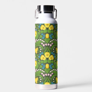 Bouteille D'eau Pansies jaunes, oiseaux et papillons