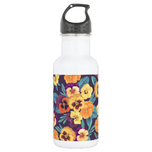 Bouteille D'eau Pansies sur violet de prune
