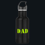 Bouteille D'eau Papa néon vert & noir cool de typographie moderne<br><div class="desc">Papa néon vert Moderne typographie cool noir bouteille d'eau en acier inoxydable. Disponible en différentes couleurs et tailles.</div>