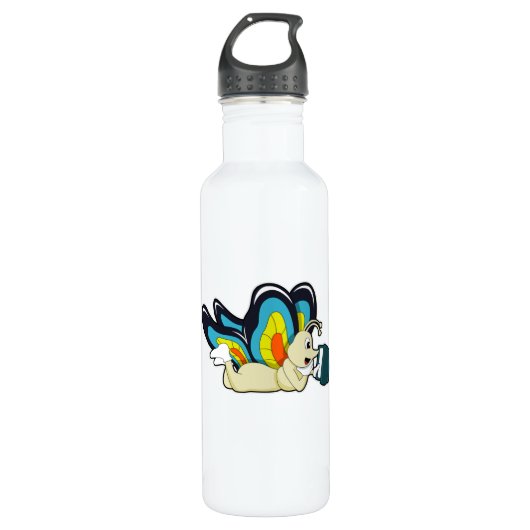 Bouteille D'eau Papillon à la lecture avec livre (Devant)