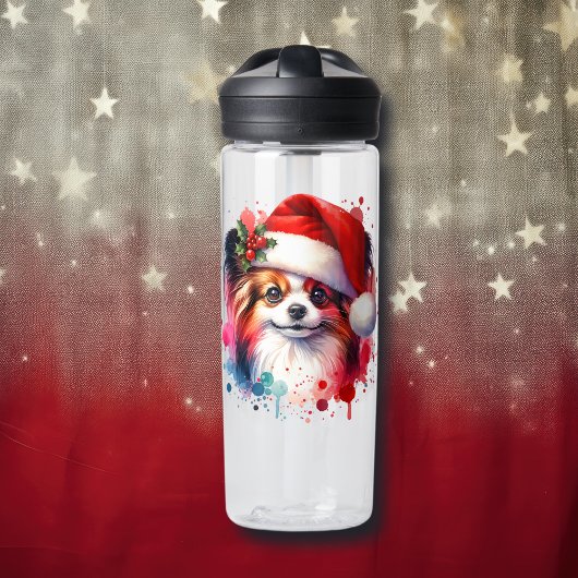 Bouteille D'eau Papillon Chien à Santa Hat Noël Personnalisé