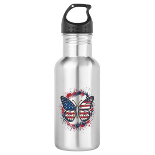 Bouteille D'eau Papillon Patriotique Gravure Vintage Vector Design