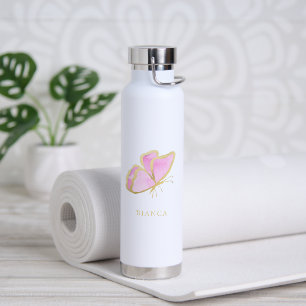 Bouteille D'eau Papillon rose et or élégant mignonne Élégant