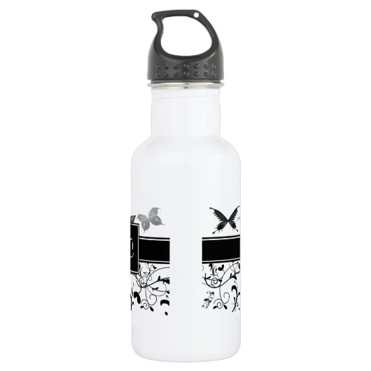 Bouteille D'eau Papillon Victorian Flourian noir blanc (Dos)