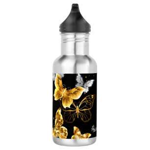 Bouteille D'eau Papillons blancs et dorés