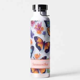 Bouteille D'eau Papillons et fleurs multicolores de printemps