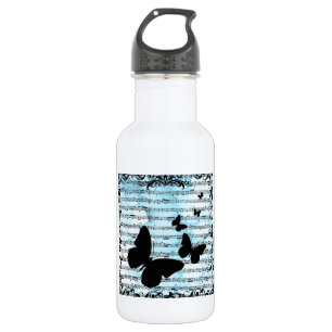 Bouteille D'eau Papillons et notes bleues