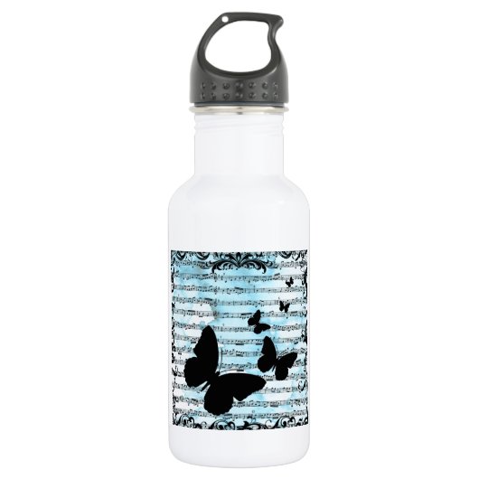 Bouteille D'eau Papillons et notes bleues (Devant)