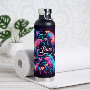 Bouteille D'eau Papillons néon, Coeurs et Amour