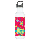 Bouteille D'eau Papillons Whimsy moderne sur Monogramme rouge pers (Devant)