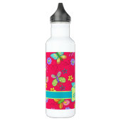 Bouteille D'eau Papillons Whimsy moderne sur Monogramme rouge pers (Gauche)