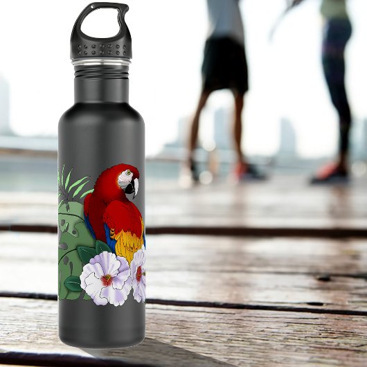 Bouteille D'eau Parrot floral rouge Macaw Tropical Bird
