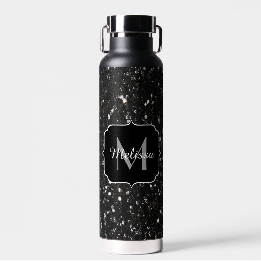 Bouteille D'eau Parties scintillant brillante noire et blanche Mon (Avant)