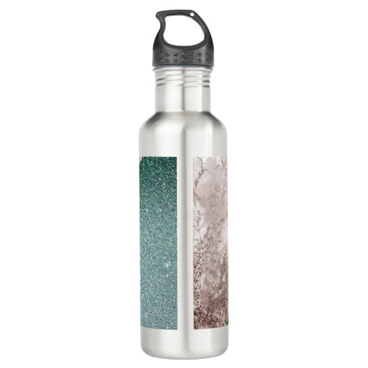 Bouteille D'eau Parties scintillant en marbre rose Monogramme vert (Dos)