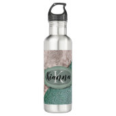Bouteille D'eau Parties scintillant en marbre rose Monogramme vert (Devant)
