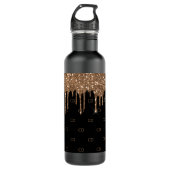 Bouteille D'eau Parties scintillant en or noir gouttes monogramme  (Devant)