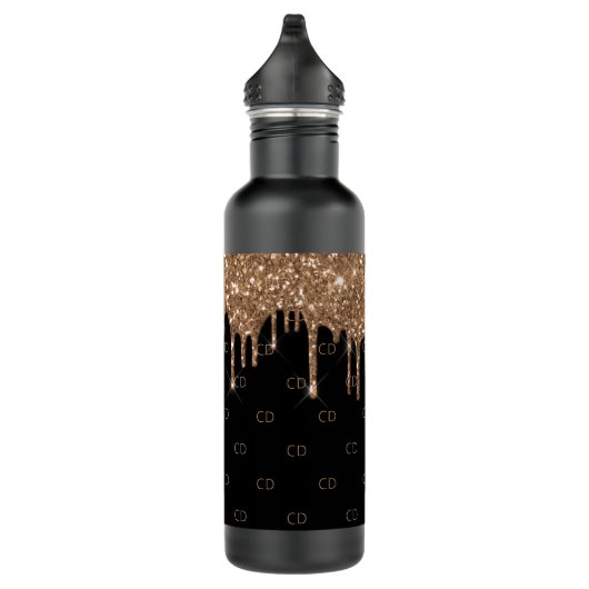 Bouteille D'eau Parties scintillant en or noir gouttes monogramme  (Droite)