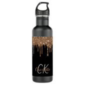 Bouteille D'eau Parties scintillant en or noir gouttes monogramme  (Devant)