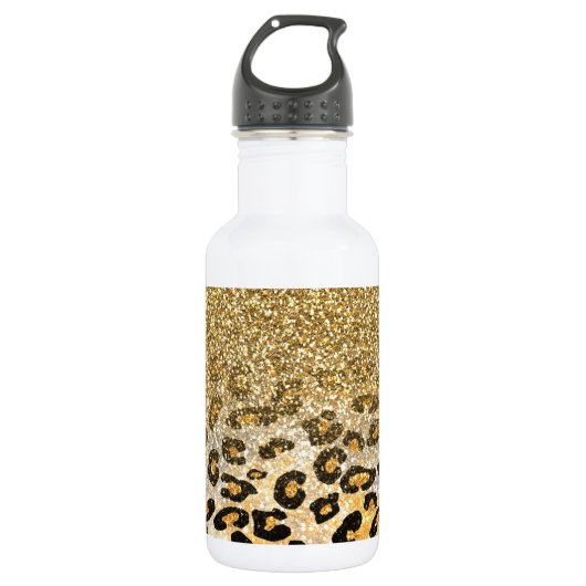 Bouteille D'eau Parties scintillant moderne Leopard Motif Gold Om (Devant)