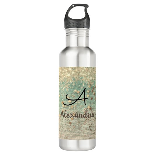 Bouteille D'eau Parties scintillant Monogram Gold sur Sea Green (Devant)