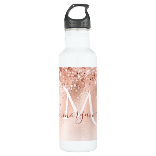 Bouteille D'eau Parties scintillant Peach Rose or Monogramme (Devant)