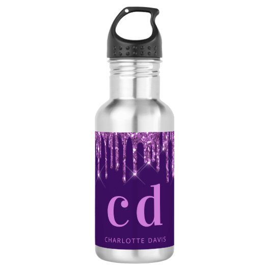Bouteille D'eau Parties scintillant pourpre goutte nom monogramme  (Devant)