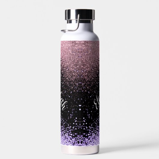 Bouteille D'eau Parties scintillant rose et violet sur noir (Plage)
