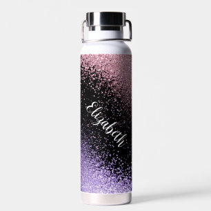 Bouteille D'eau Parties scintillant rose et violet sur noir