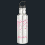 Bouteille D'eau Parties scintillant rose pâle fille monogramme<br><div class="desc">Un arrière - plan blanc chic. Décoré de gouttes de parties scintillant en faux rose. Personnalisez et ajoutez un nom et des initiales monographiques. Le nom est écrit avec un script de style moderne écrit à la main. Lettres de couleur rose.</div>