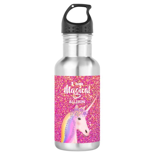 Bouteille D'eau Parties scintillant rose Unicorn Ombre Enfants per (Devant)